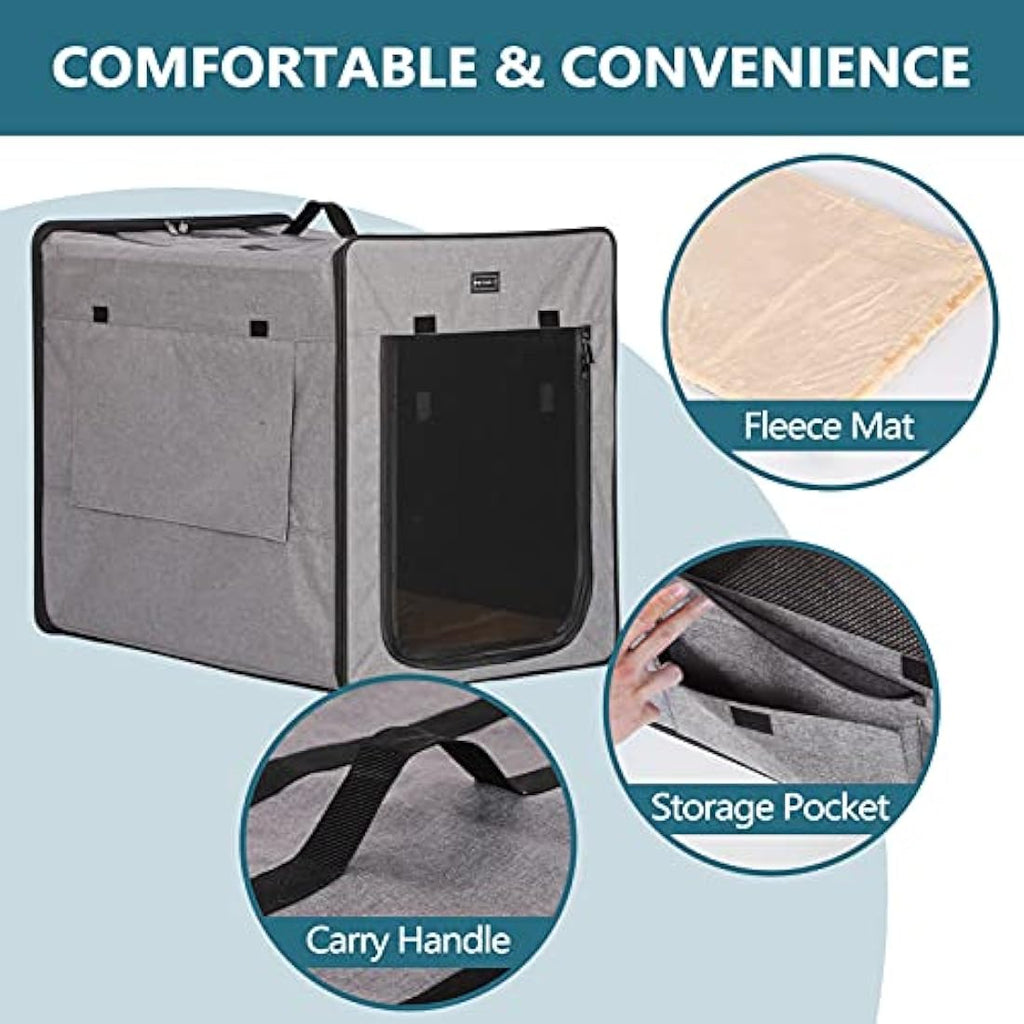 Petsfit Soft Dog Crate – Portable Collapsible Travel Kennel, Light Grey