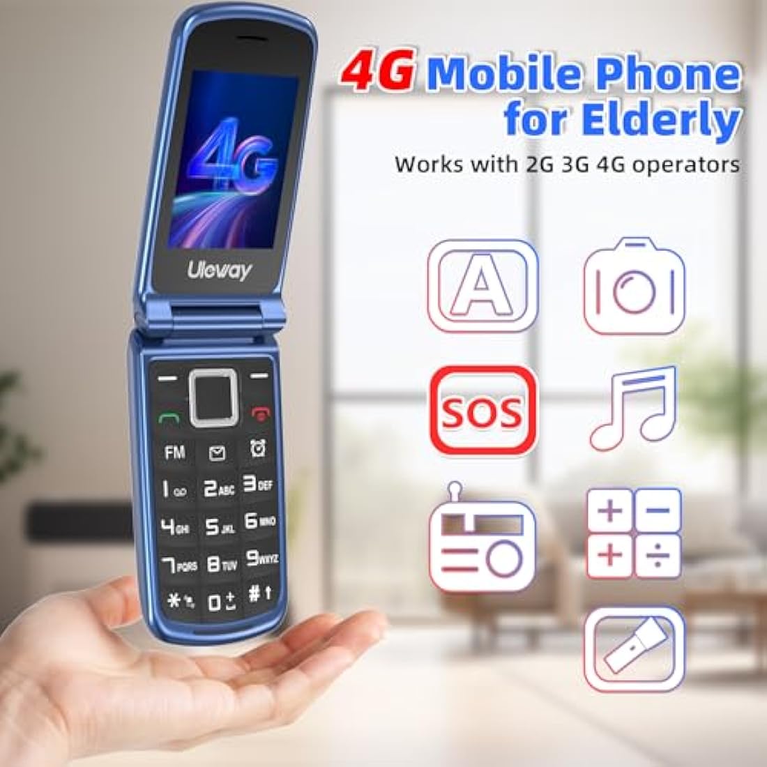 Uleway 4G Senior Flip Phone – Big Button Mobile with SOS & Charging Dock