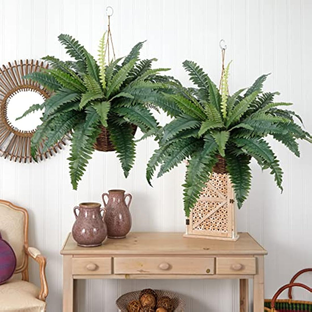 LOMOHOO Large Artificial Boston Ferns - 4 Pack UV Resistant Faux Plants