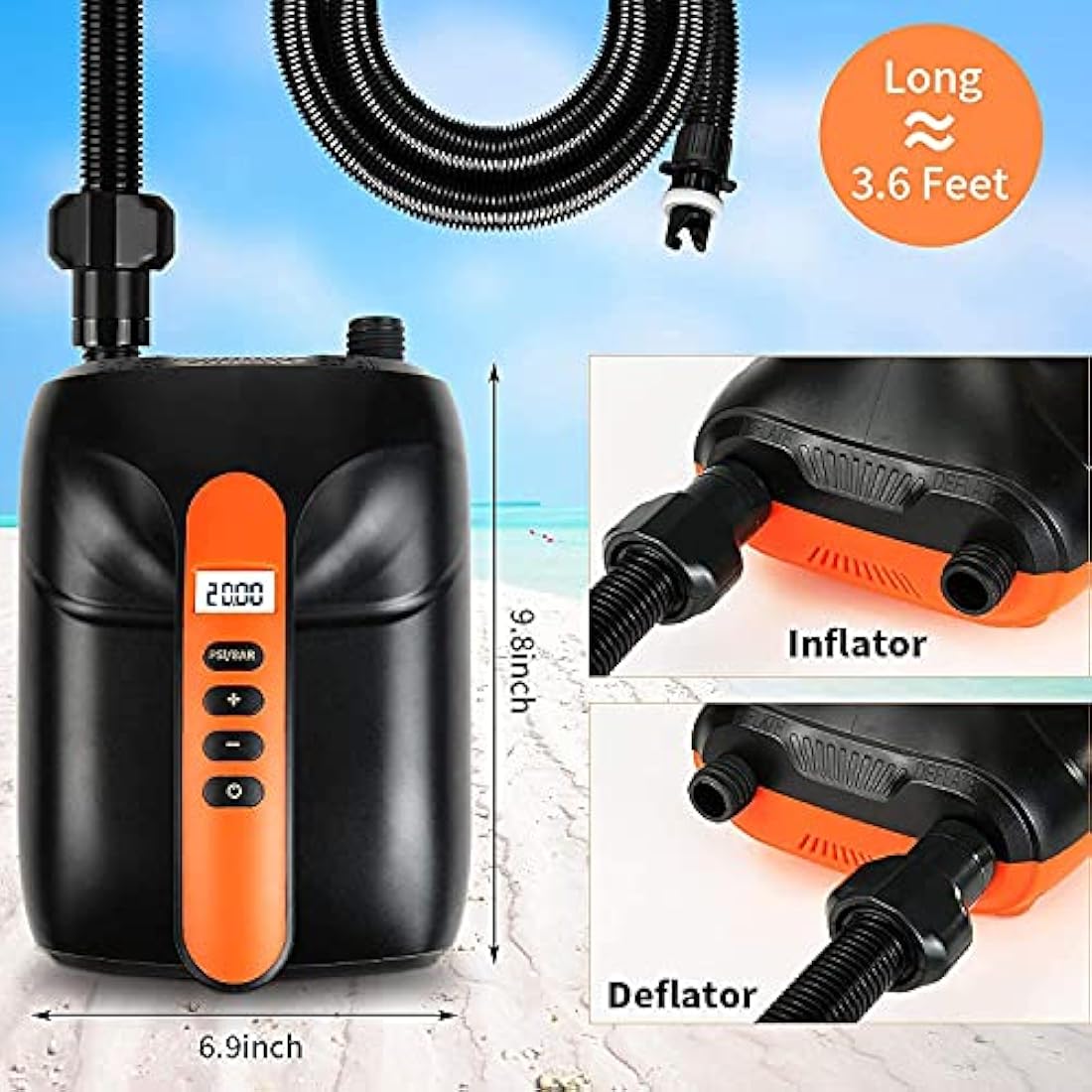 Ruitx Electric SUP Pump – 20PSI Dual Stage 12V DC Paddle Board Inflator