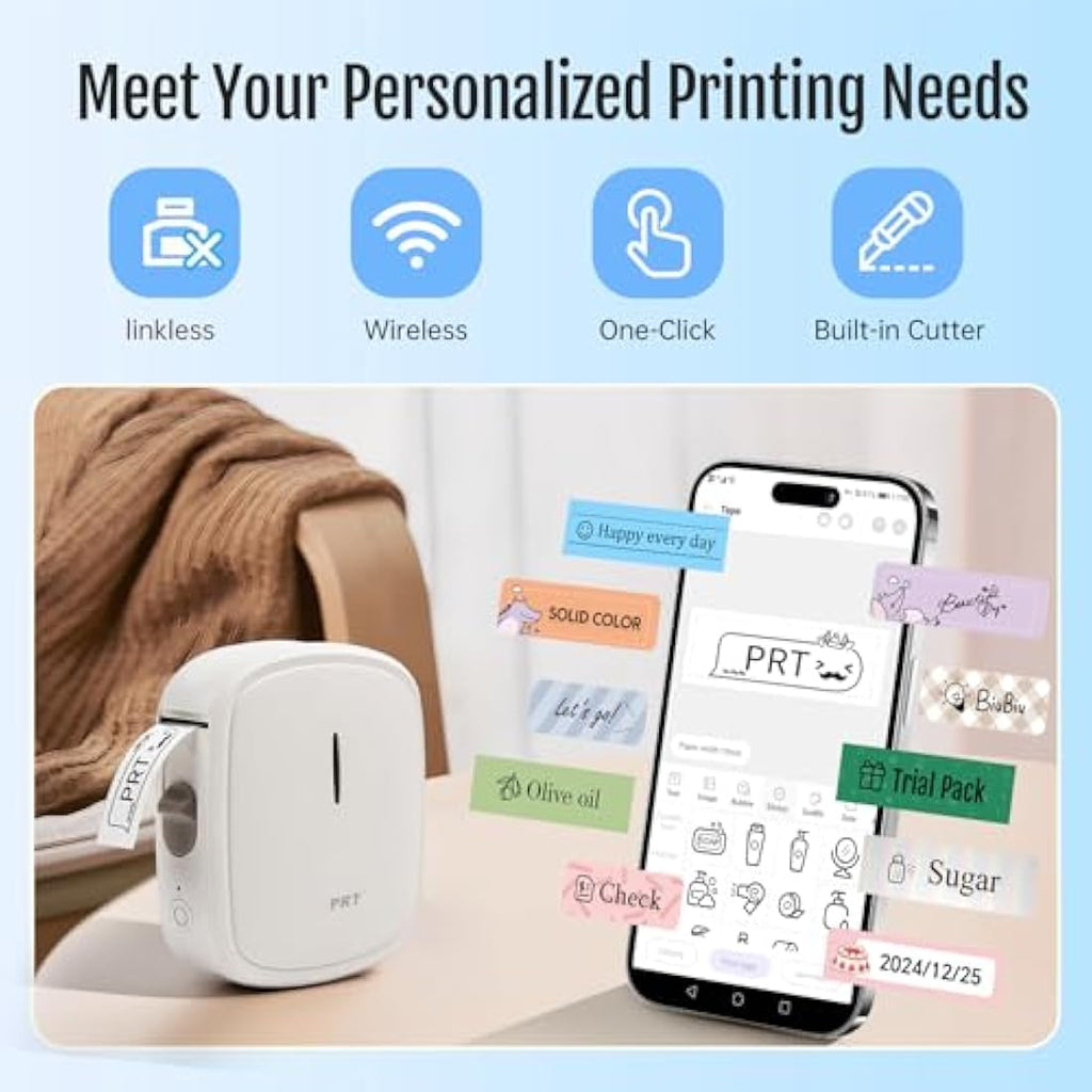 PRT Portable Bluetooth Label Maker – Mini Inkless Sticker Printer, White