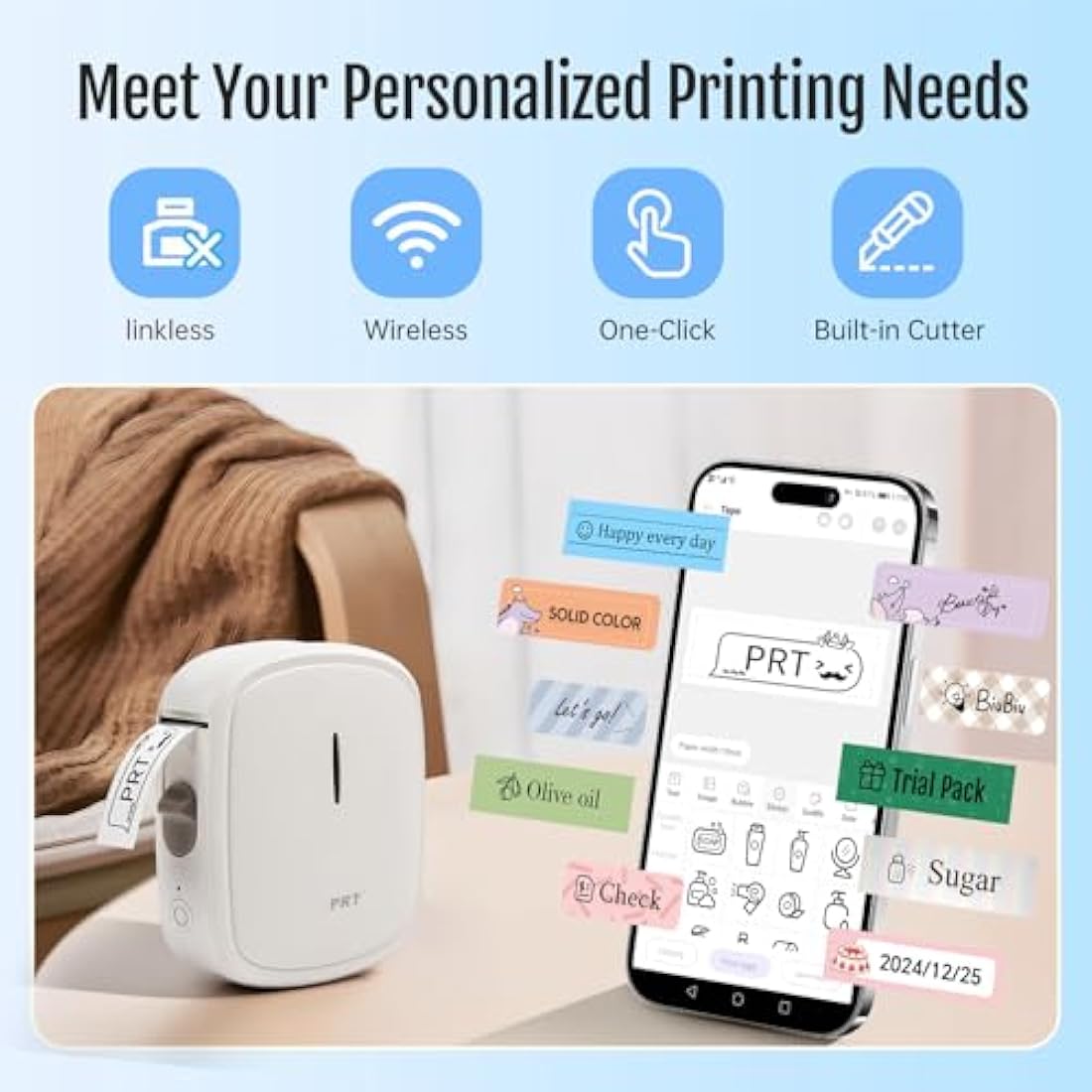 PRT Portable Bluetooth Label Maker – Mini Inkless Sticker Printer, White