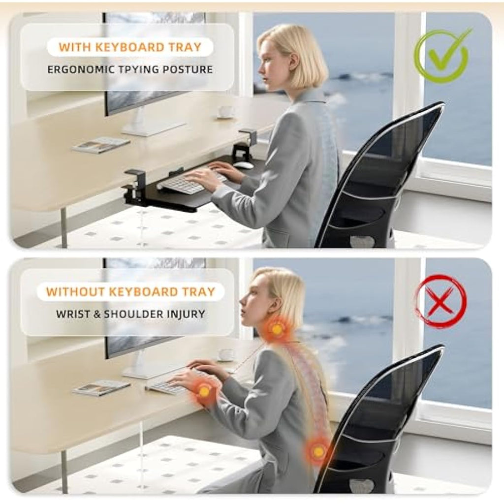 ERGOMAKER Under Desk Keyboard Tray – Sturdy Clamp Mount, 65x30cm, Black
