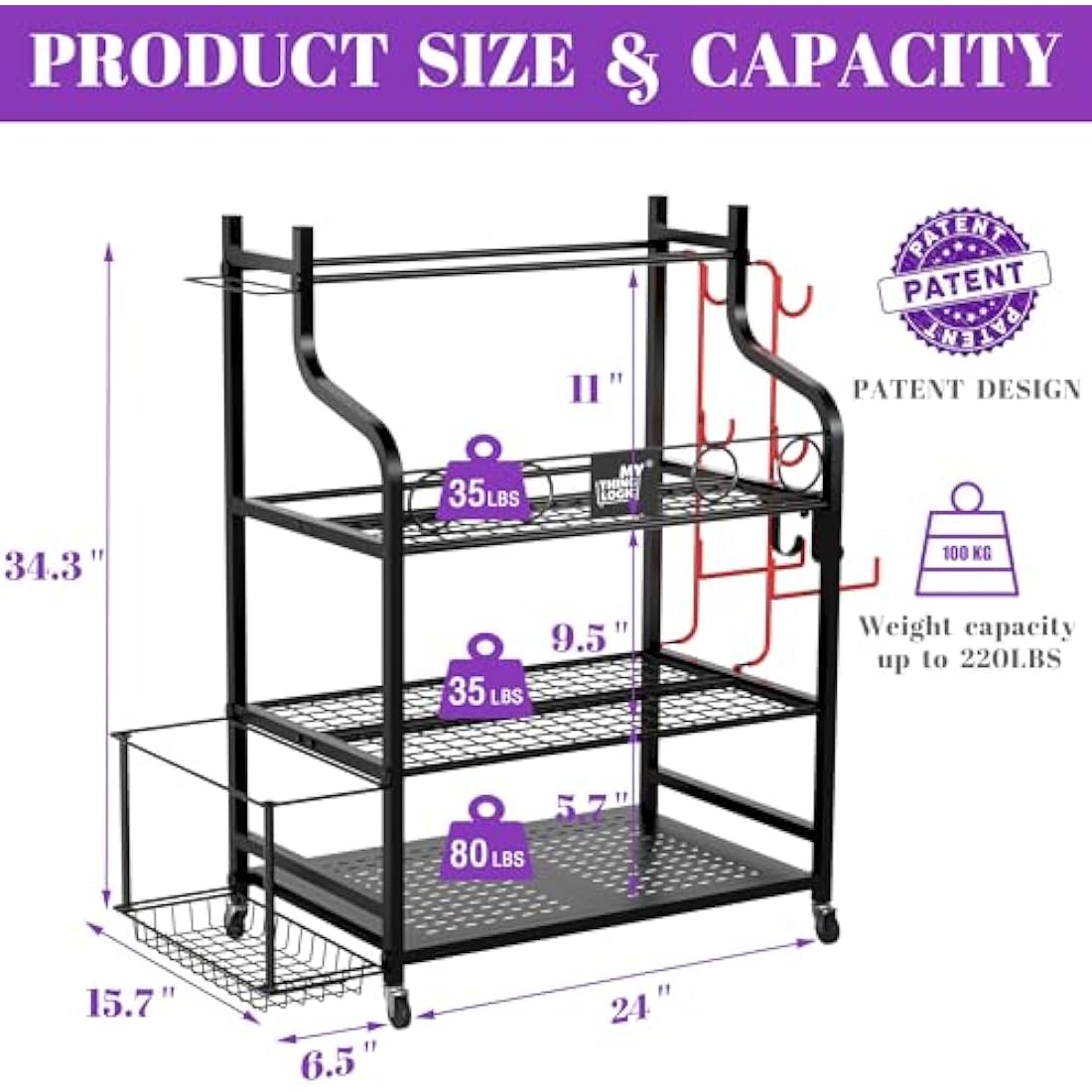 Mythinglogic Home Gym Storage Rack – Rolling Weight & Yoga Mat Organizer