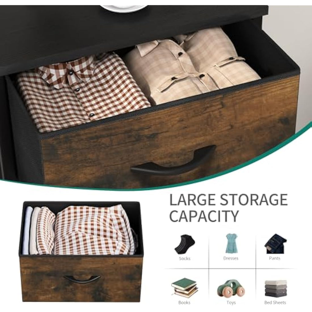 YITAHOME 5-Drawer Fabric Dresser – Rustic Brown Storage Chest with Metal Frame