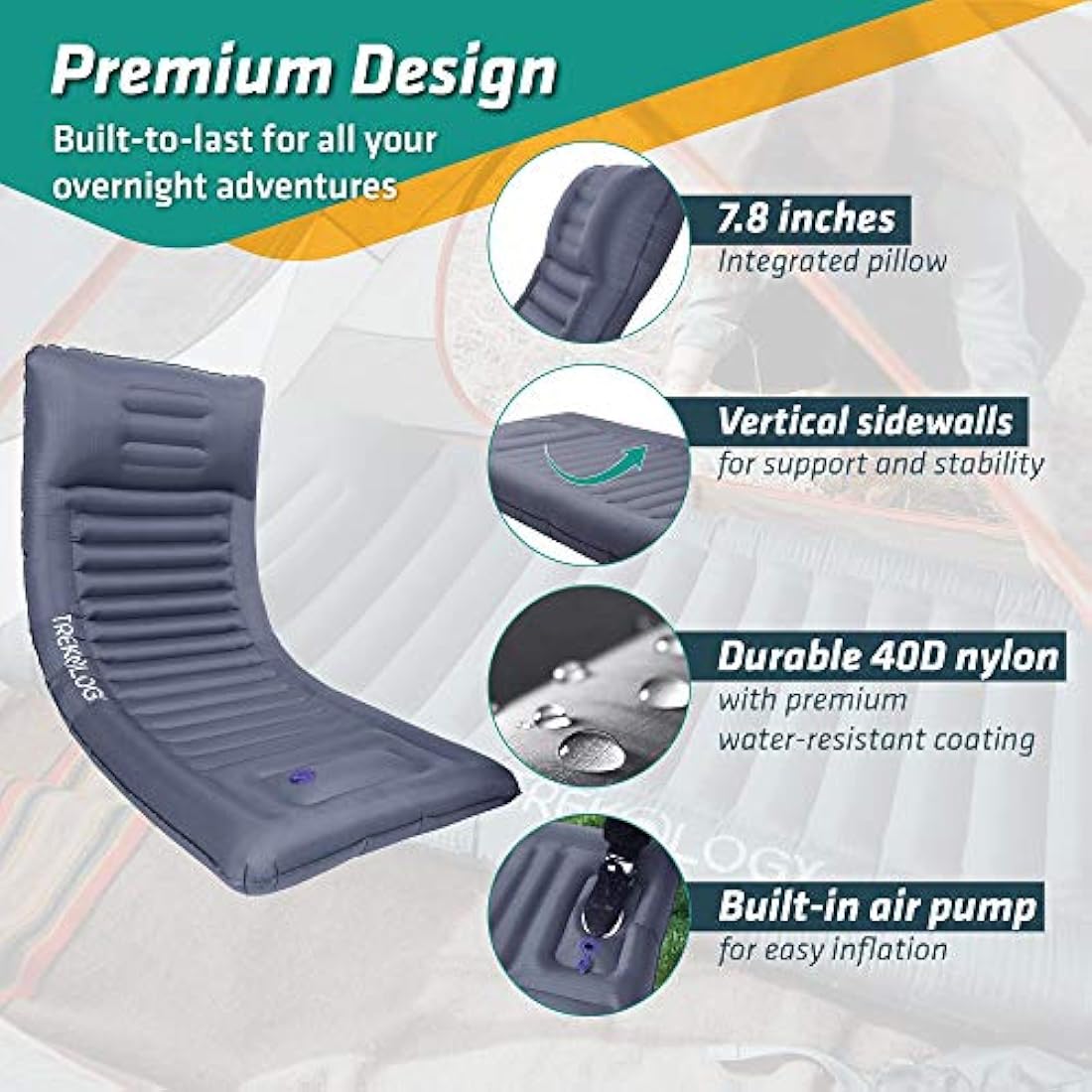 Trekology UL140 Inflatable Sleeping Pad with Built-in Foot Pump