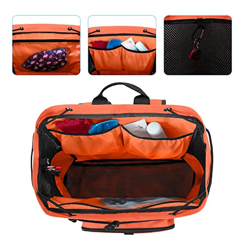 Fasrom Mesh Beach Backpack – Sand-Free Bottom Gym & Swim Bag, Orange