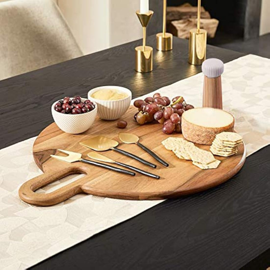 HAIPUSEN Wood and Ceramic Salt and Pepper Mill Set with Tray - 17.5cm