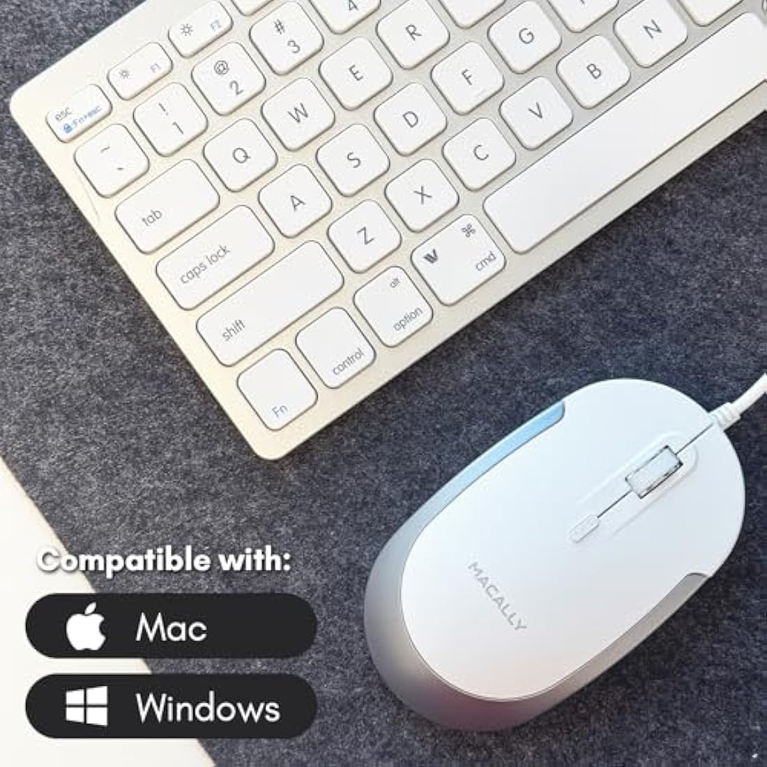 Macally Compact Wired Keyboard and Silent Mouse Combo for Mac & PC