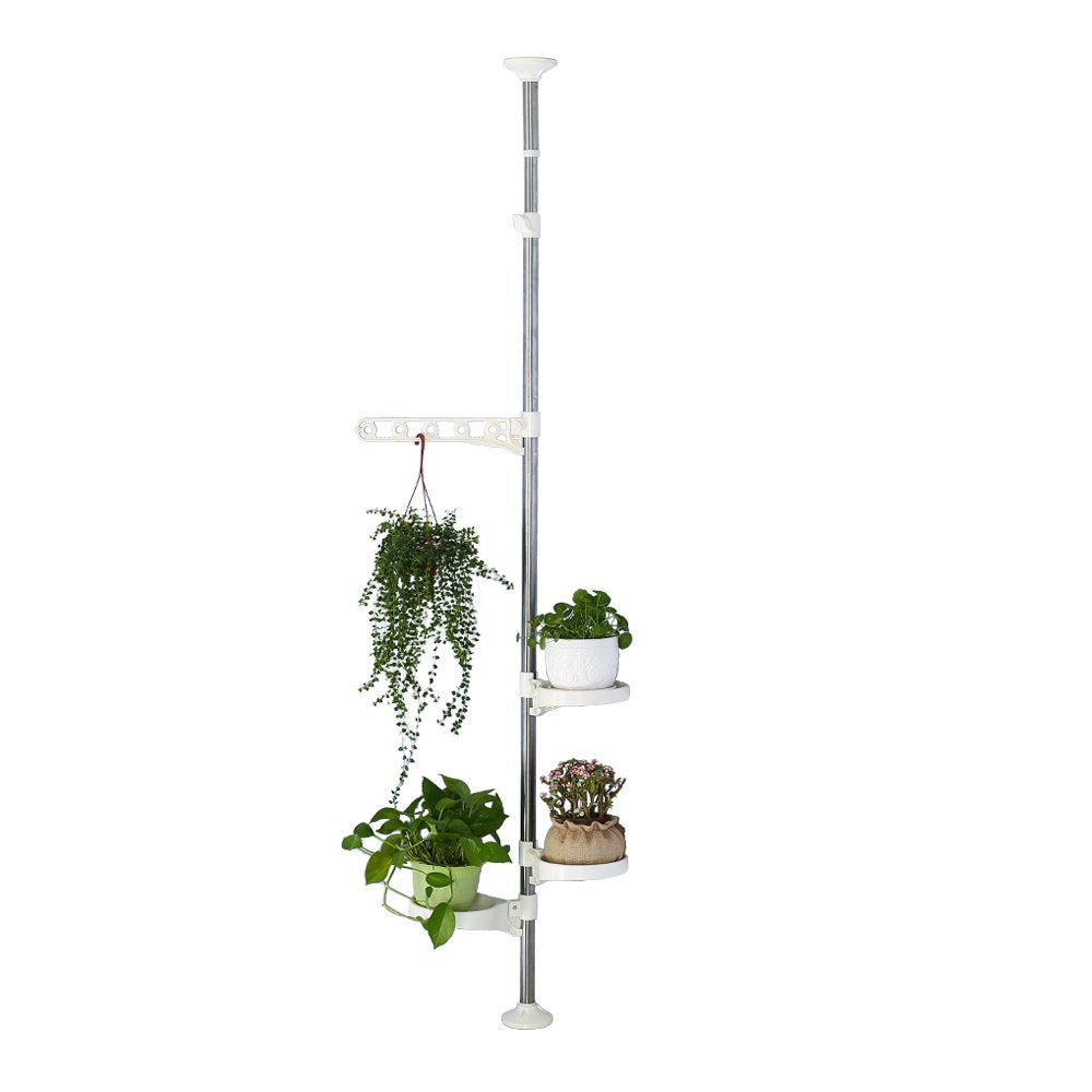 BAOYOUNI Tension Rod Plant Stand – Adjustable Window Sill Flower Rack