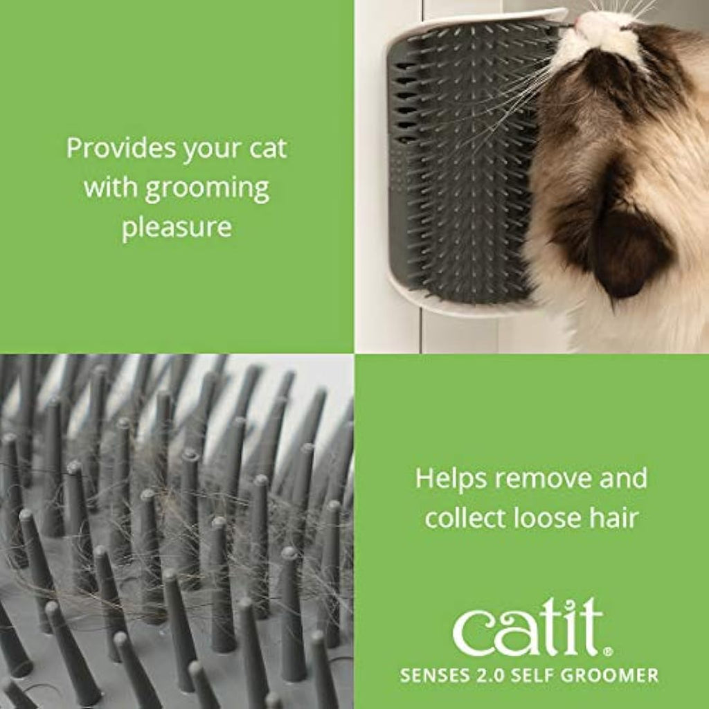 Catit Senses 2.0 Self Groomer Wall Brush with Catnip - Gray Cat Accessory