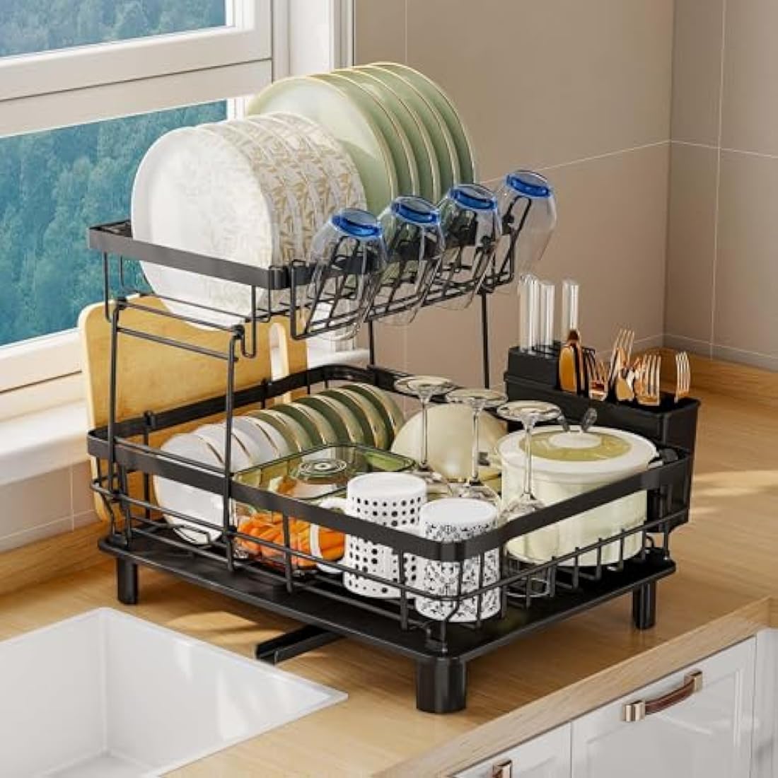 Jolof Store 2-Tier Stainless Steel Dish Drying Rack with Swivel Spout