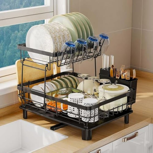 Jolof Store 2-Tier Stainless Steel Dish Drying Rack with Swivel Spout
