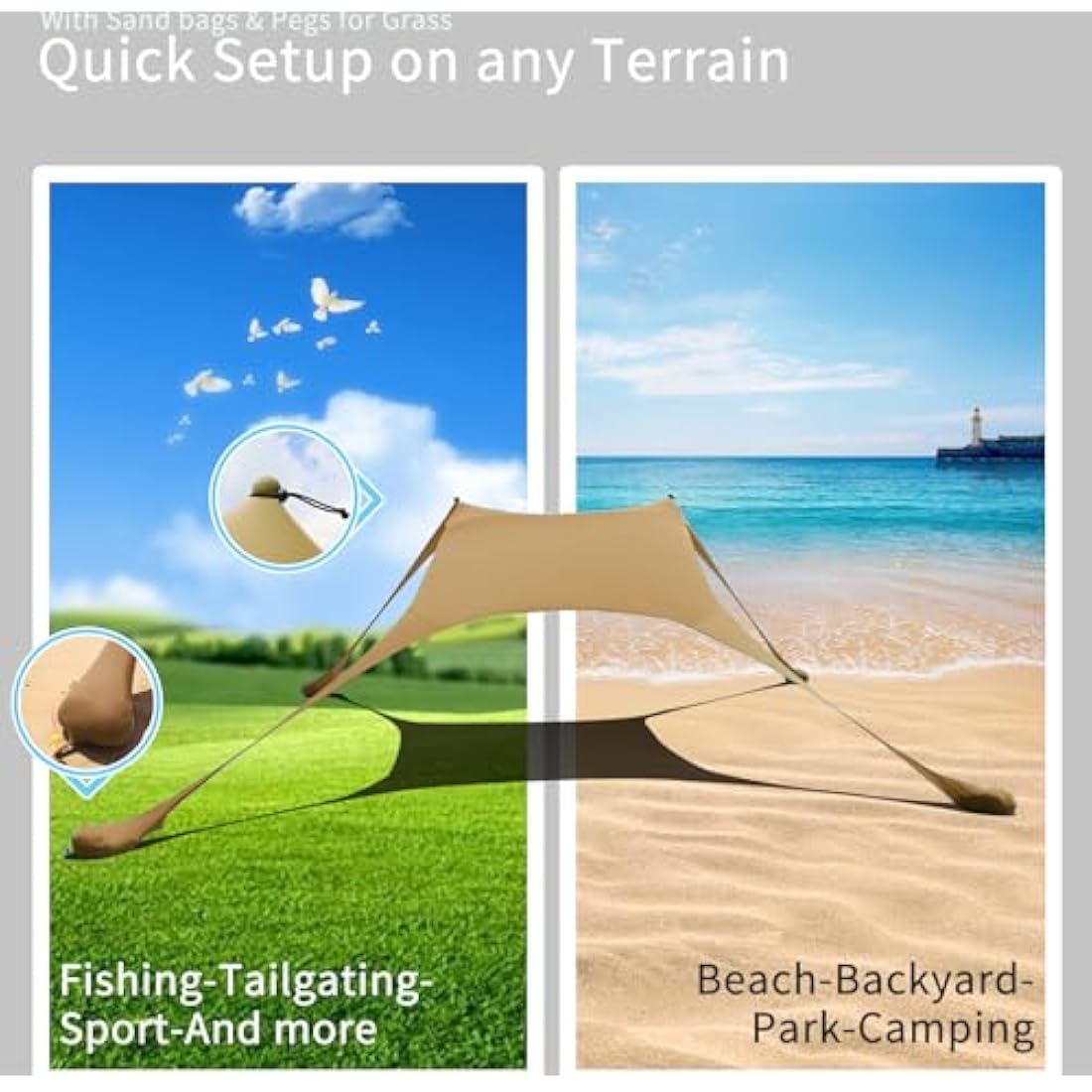CUUPO 7x7ft Beach Tent Sun Shelter – UPF 50+ Lycra Canopy with 2 Poles