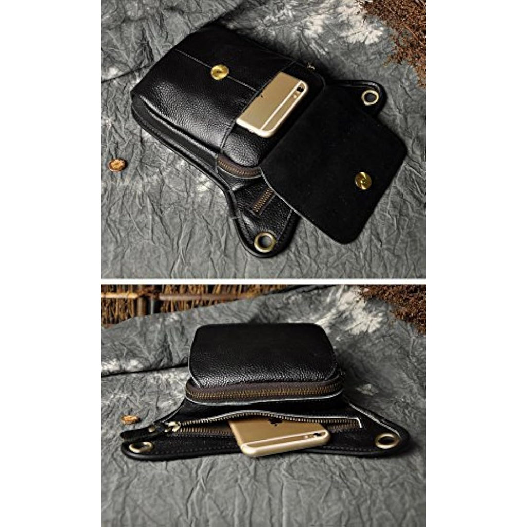 Mens Genuine Leather Motorcycle Drop Leg Bag Waist Pack