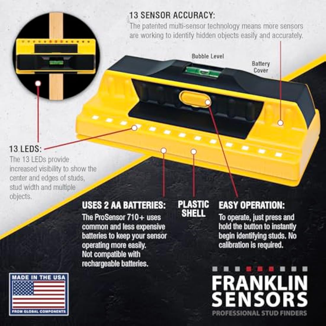 Franklin Sensors ProSensor 710+ Stud Finder | 13-Sensor Wall Scanner