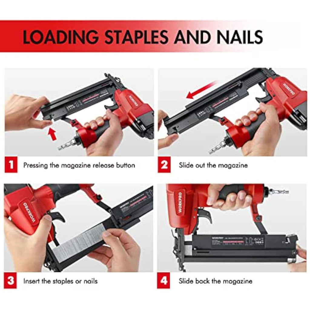 WORKPRO 2-in-1 Air Brad Nailer & Stapler | 18G Pneumatic Aluminum Gun