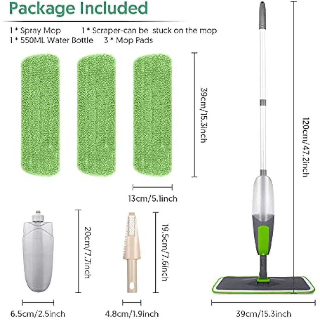 ILAVCOOL Spray Mop for Floor Cleaning | 3 Reusable Pads & 550ML Bottle
