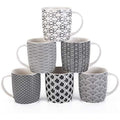 MACHUMA Ceramic Coffee Mugs Set of 6 – 11.5oz Black & White Geometric