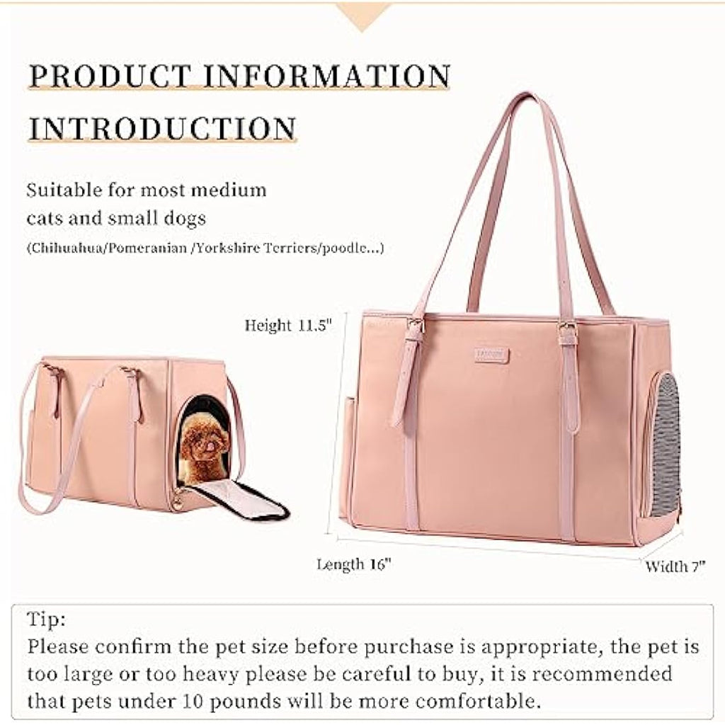 Lasaviin Vegan Leather Pet Carrier – Airline Approved Dog Purse (Pink)