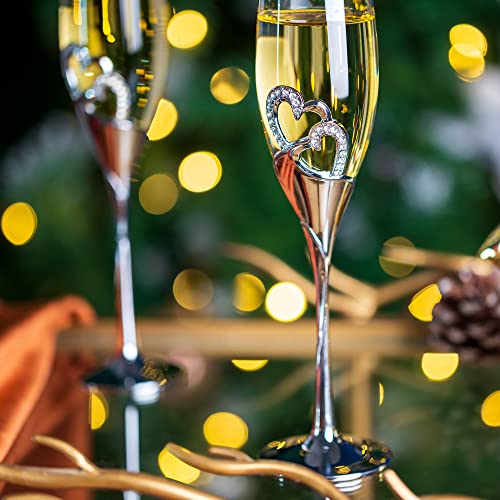 Personalised Mr and Mrs Champagne Flutes with Wooden Gift Box