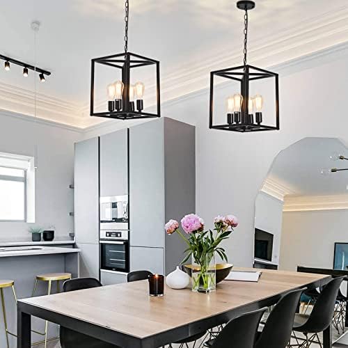 Jolof Store Industrial Metal Cage Chandelier – 4-Light Farmhouse Pendant