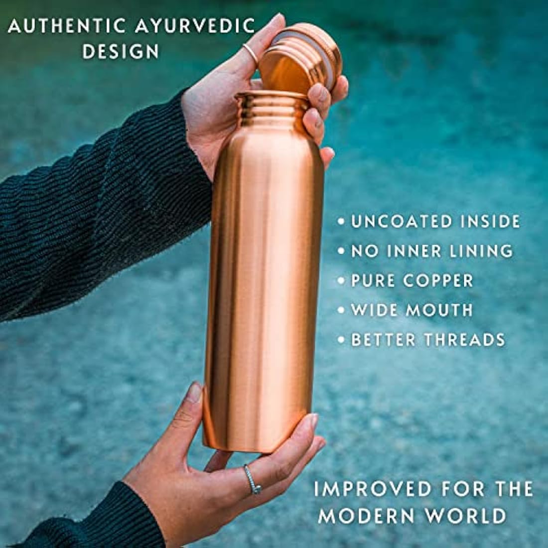 Kosdeg Pure Copper Water Bottle – 34 Oz Ayurvedic Hydration Vessel