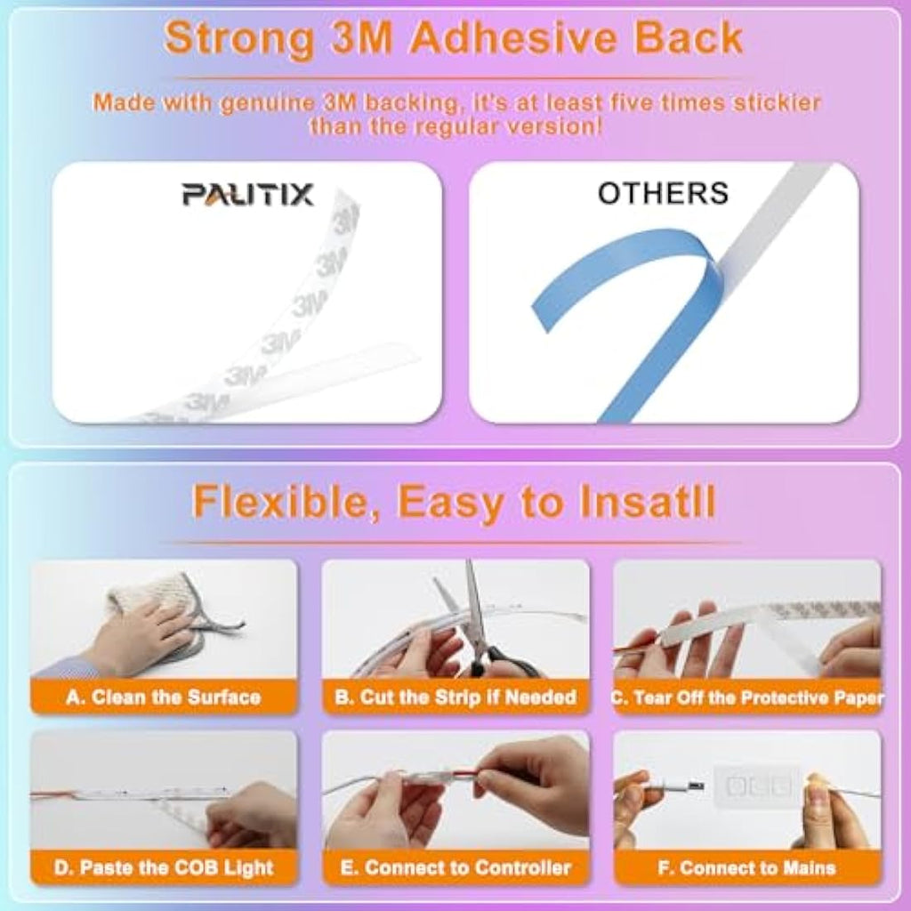 PAUTIX RGBIC COB LED Strip – 5M Addressable Pixel Tape Light (24V)