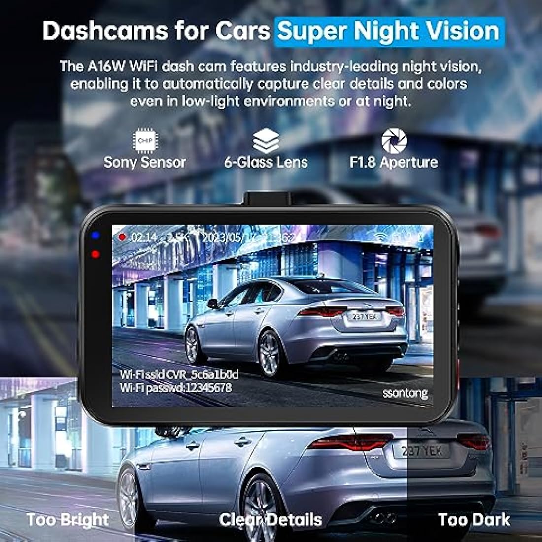 Jolof Store 2.5K Dual Dash Cam Front and Rear | WiFi Car Camera with 64GB Card