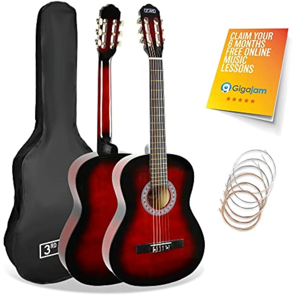 3rd Avenue 3/4 Kids Classical Guitar Bundle | Nylon String - Red