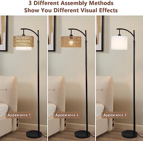 Rayofly Arc Floor Lamp | Dimmable Boho Standing Lamp with Rattan Shade