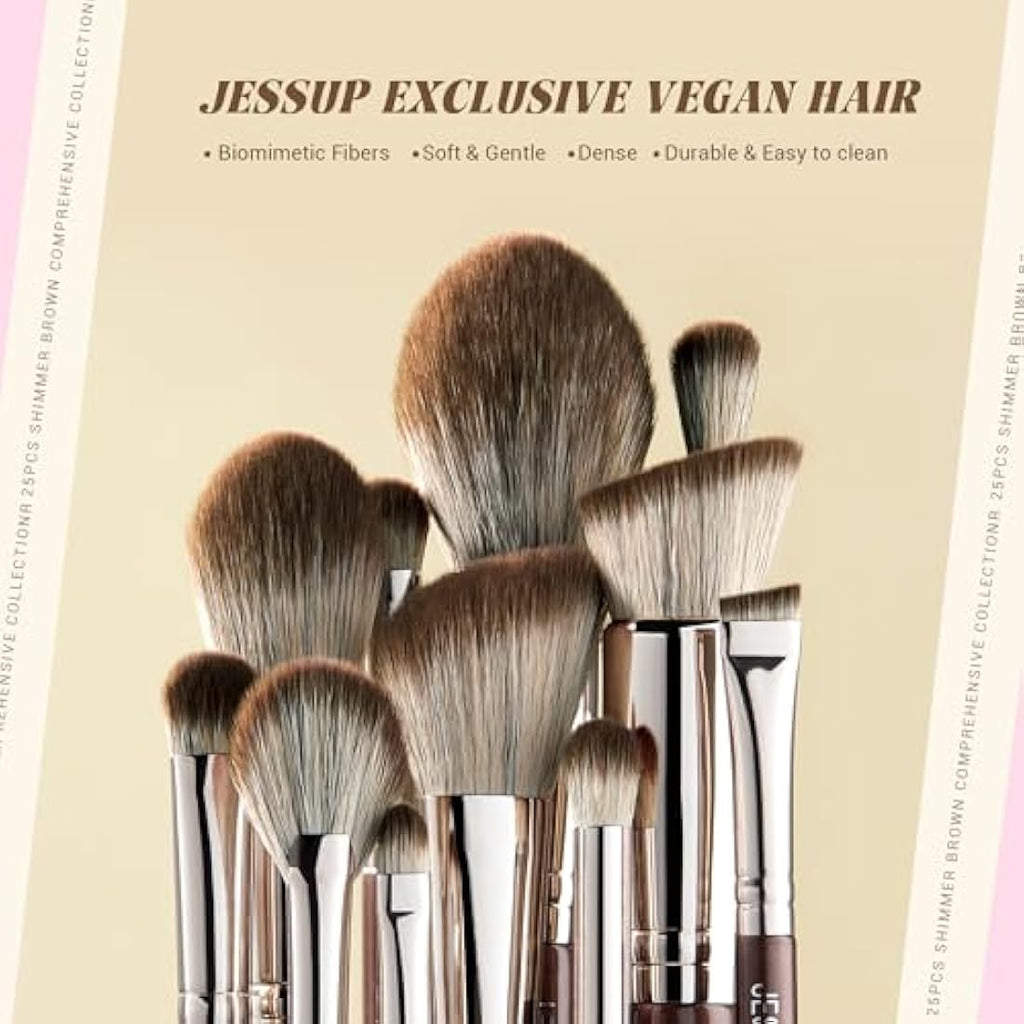 Jessup 25pcs Professional Makeup Brushes Set | Premium Synthetic - Brown