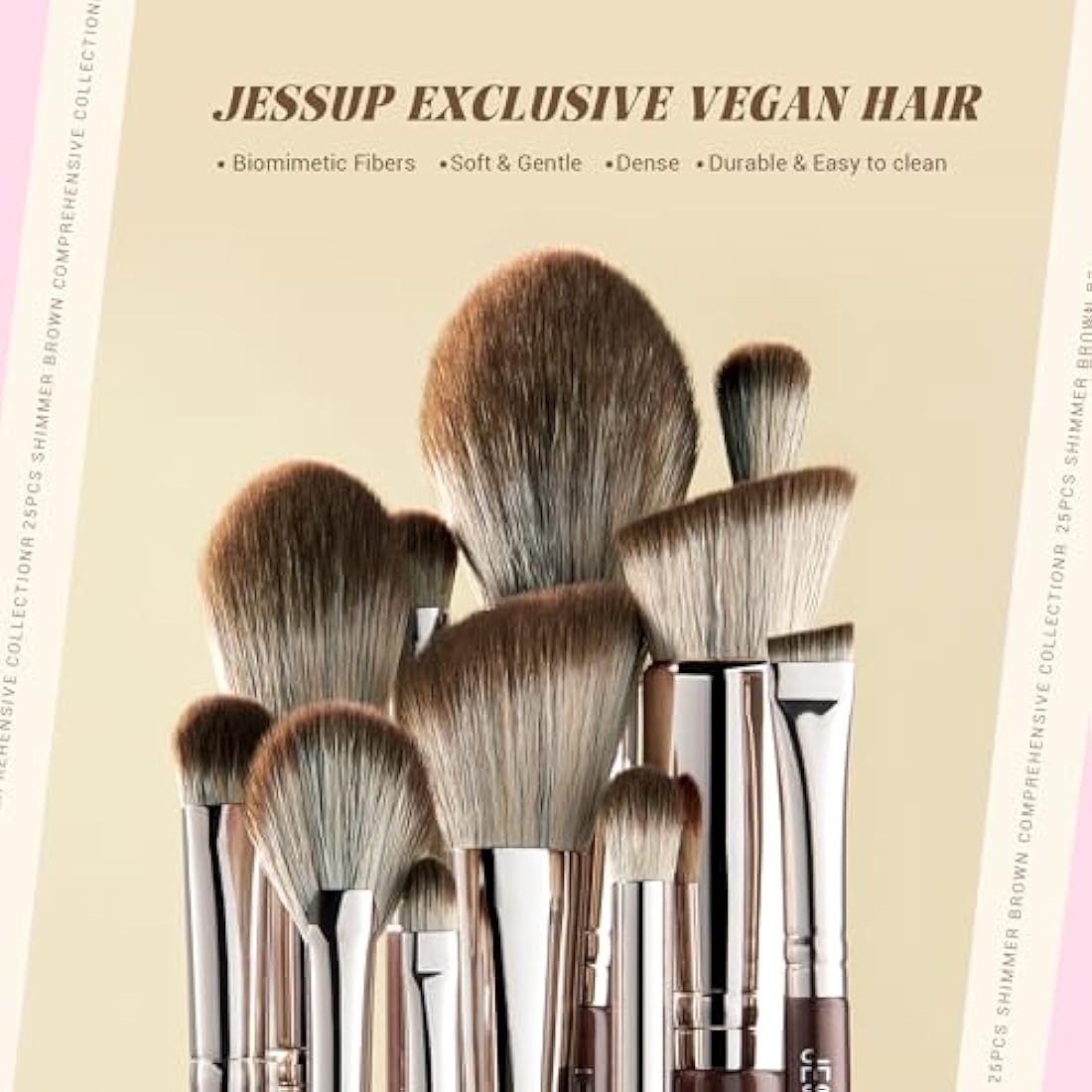 Jessup 25pcs Professional Makeup Brushes Set | Premium Synthetic - Brown