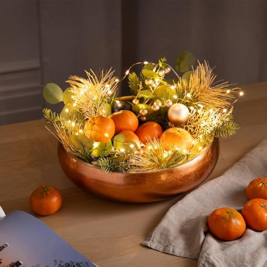 Dehaus Large Bamboo Fruit Bowl – 30cm Rose Gold Wooden Serving Bowl