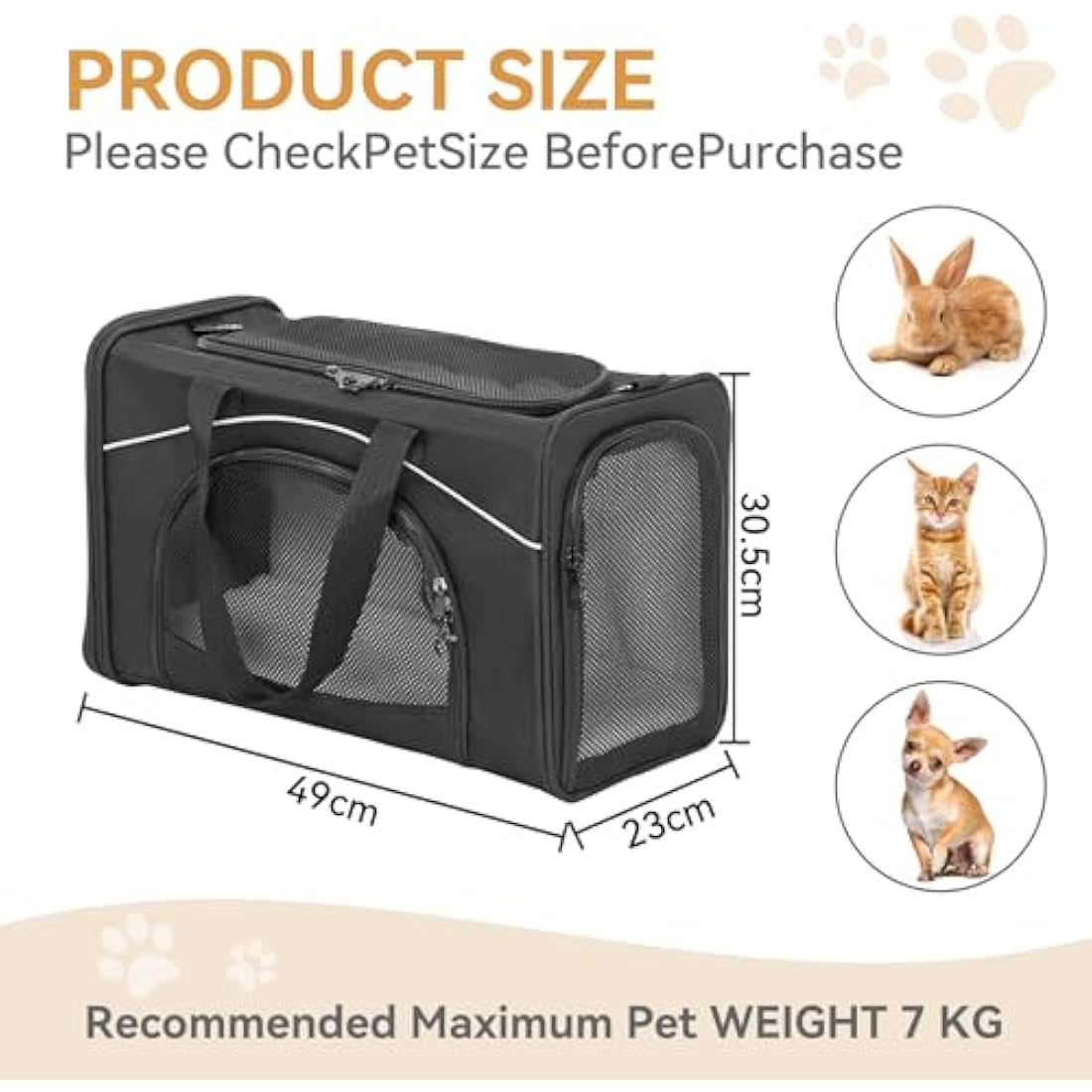 Petsfit Airline Approved Cat Carrier – Foldable Soft-Sided Pet Bag, Black