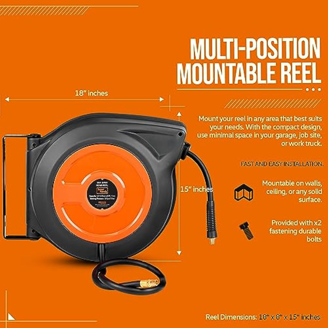 SuperHandy Retractable Air Hose Reel | 3/8" x 50' Hybrid Polymer Hose