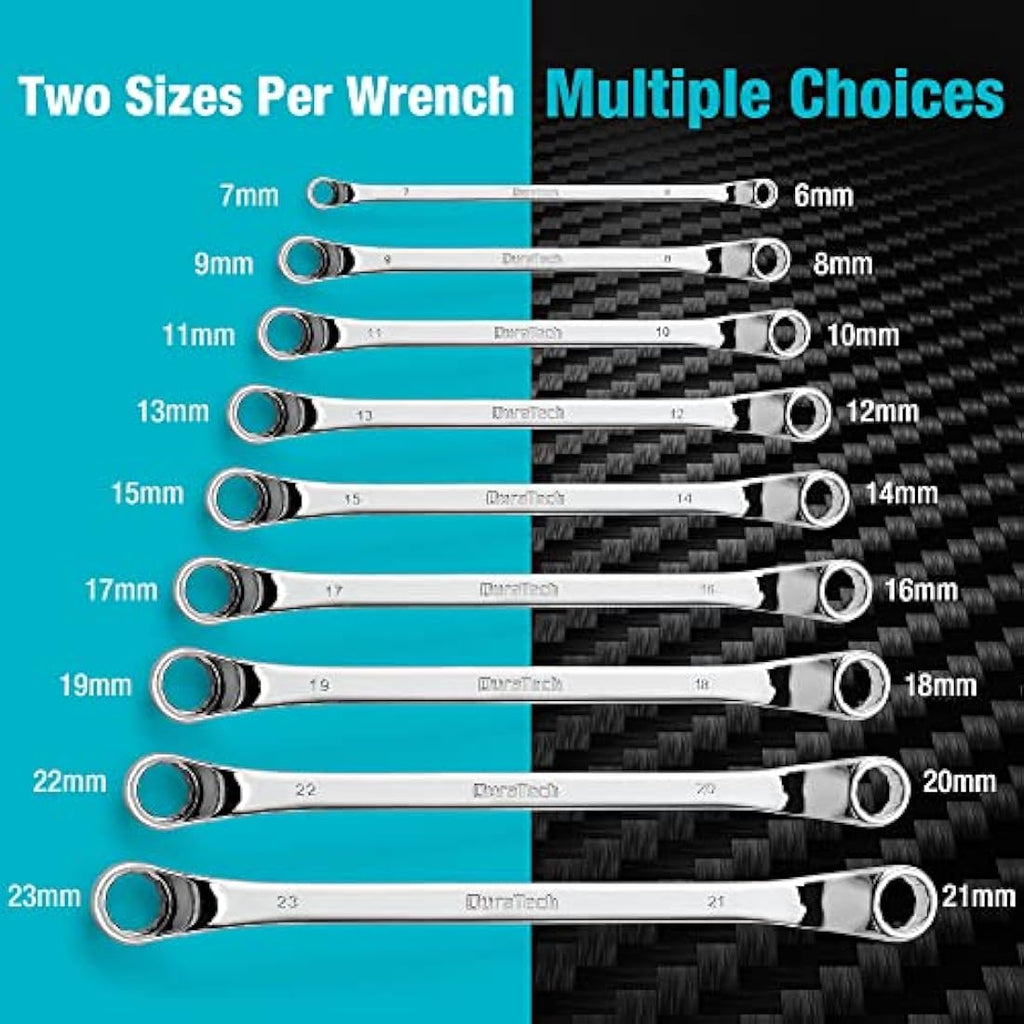 DURATECH 9-Piece Metric Offset Double Ring Spanner Set | 6-23mm CR-V Steel
