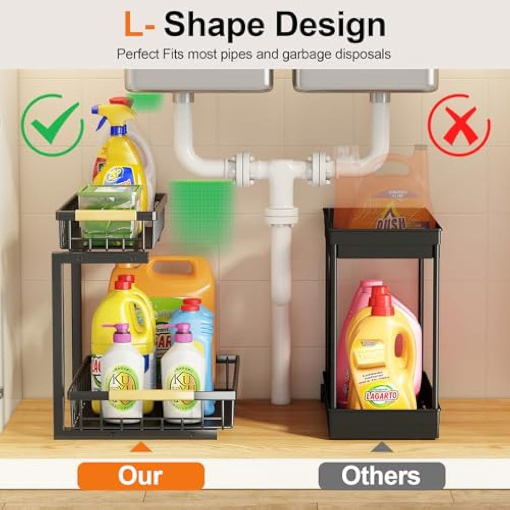 Miyawell 2-Pack Under Sink Organizer | 2-Tier Sliding Metal Cabinet Shelf
