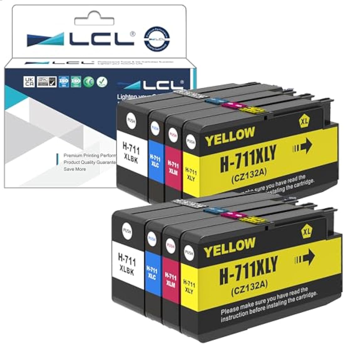 LCL 711XL High Yield Ink Cartridges for HP Designjet T120 T520 T530 | 8-Pack