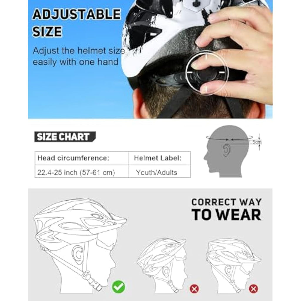 RaMokey Bike Helmet with LED Light & Magnetic Goggles | Adjustable 57-62cm