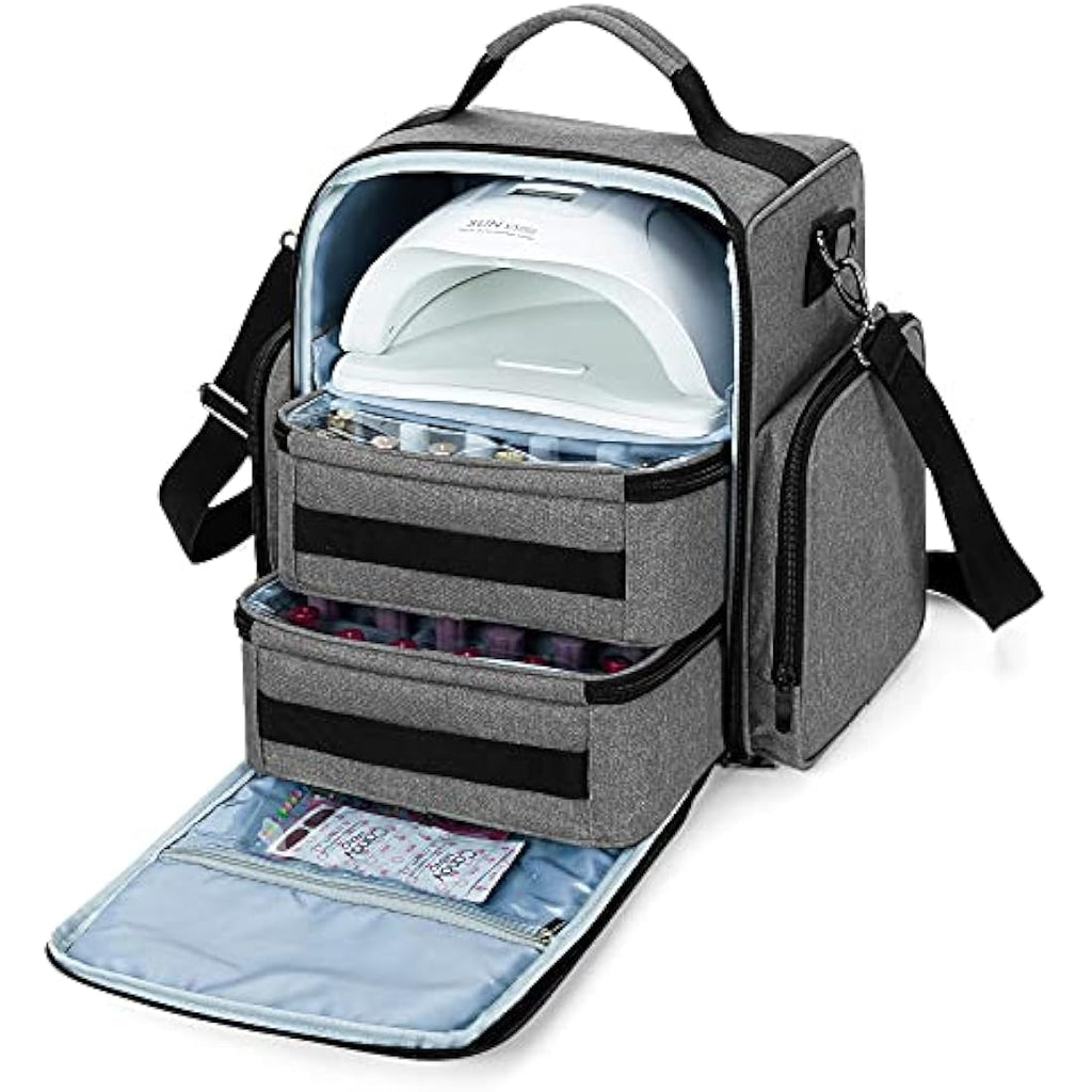 BAFASO Nail Polish Organiser – Large Case for 48 Bottles and Lamp, Grey