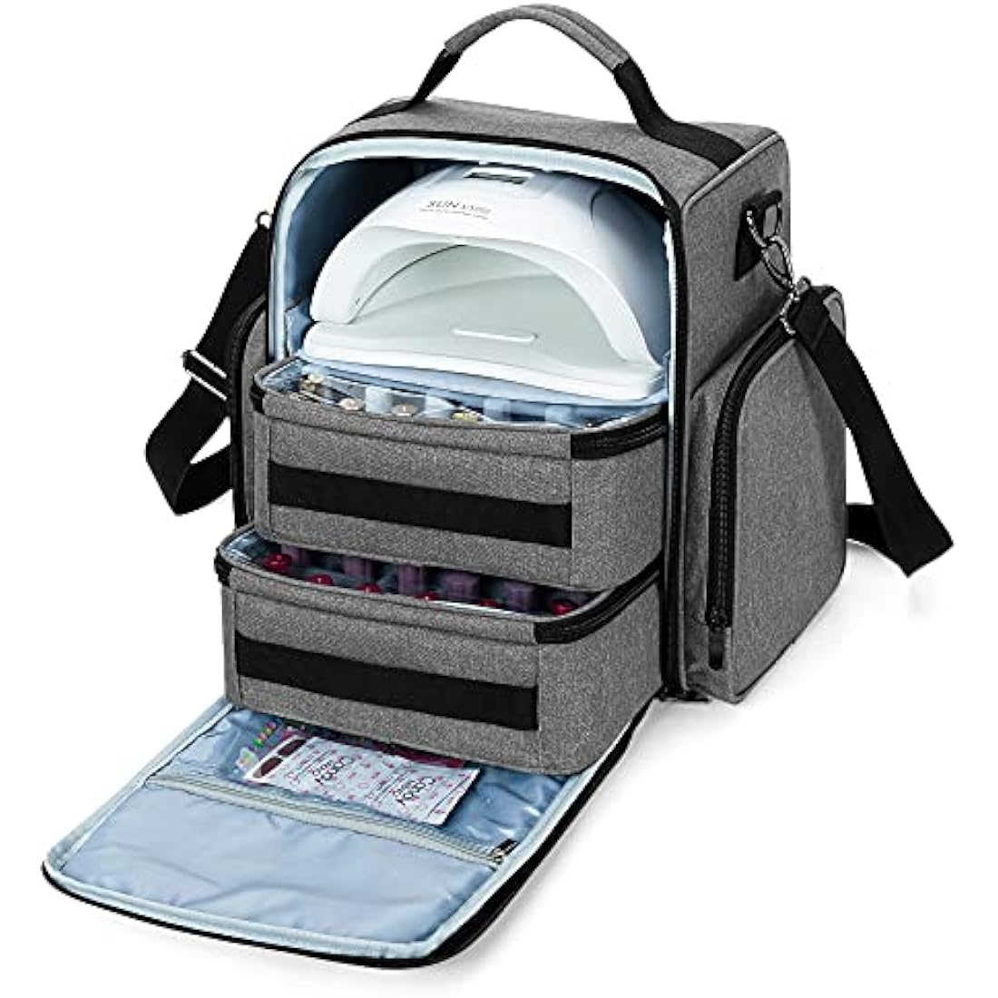 BAFASO Nail Polish Organiser – Large Case for 48 Bottles and Lamp, Grey