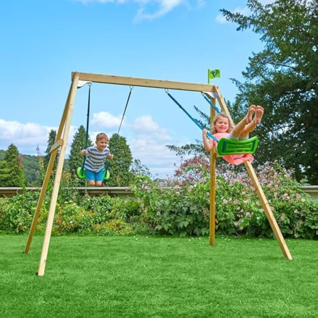 TP Toys Forest Double Wooden Swing Frame – Outdoor Kids Garden Set