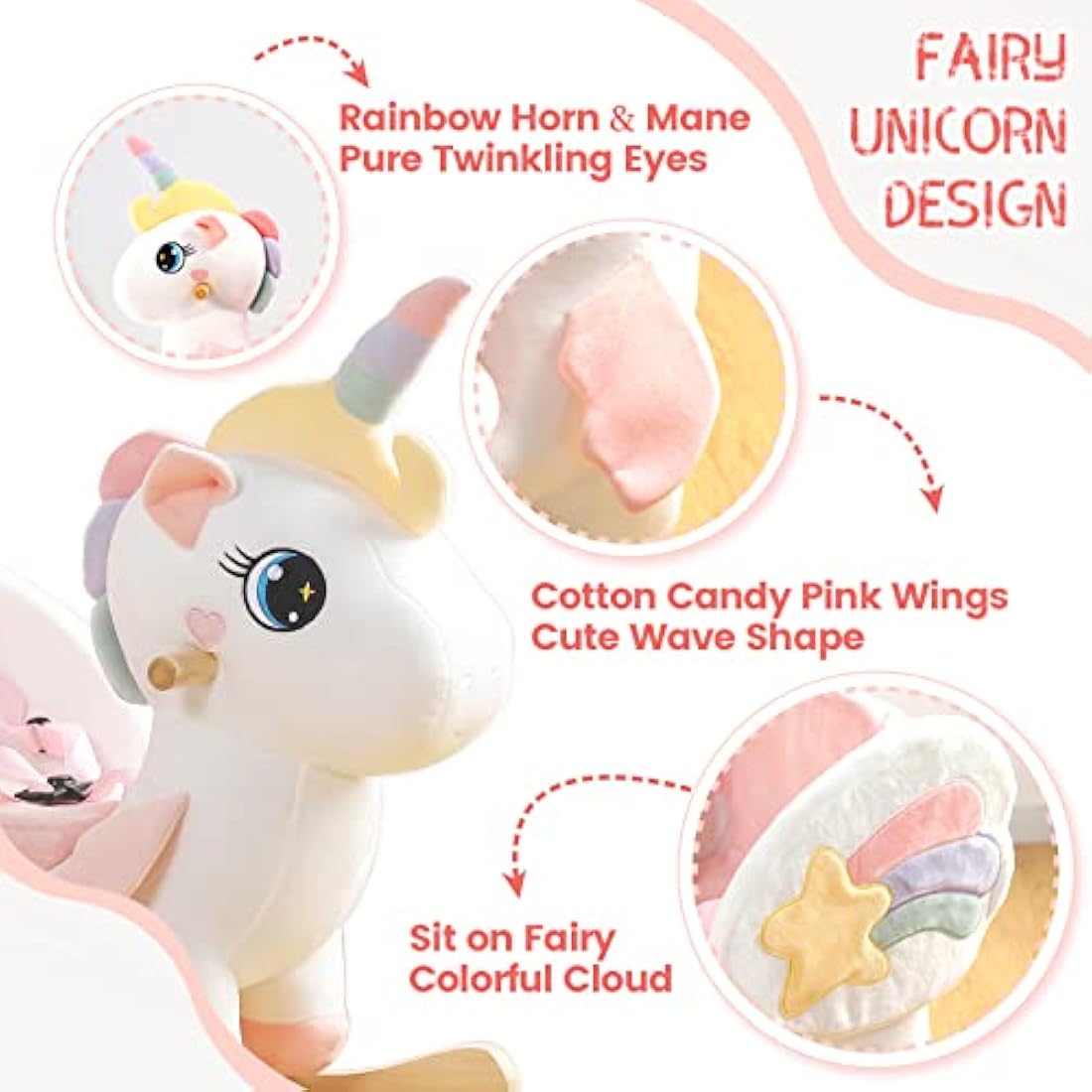 FUNLIO Unicorn Baby Rocking Horse - Plush Ride-on Toy for Ages 6M-3Y