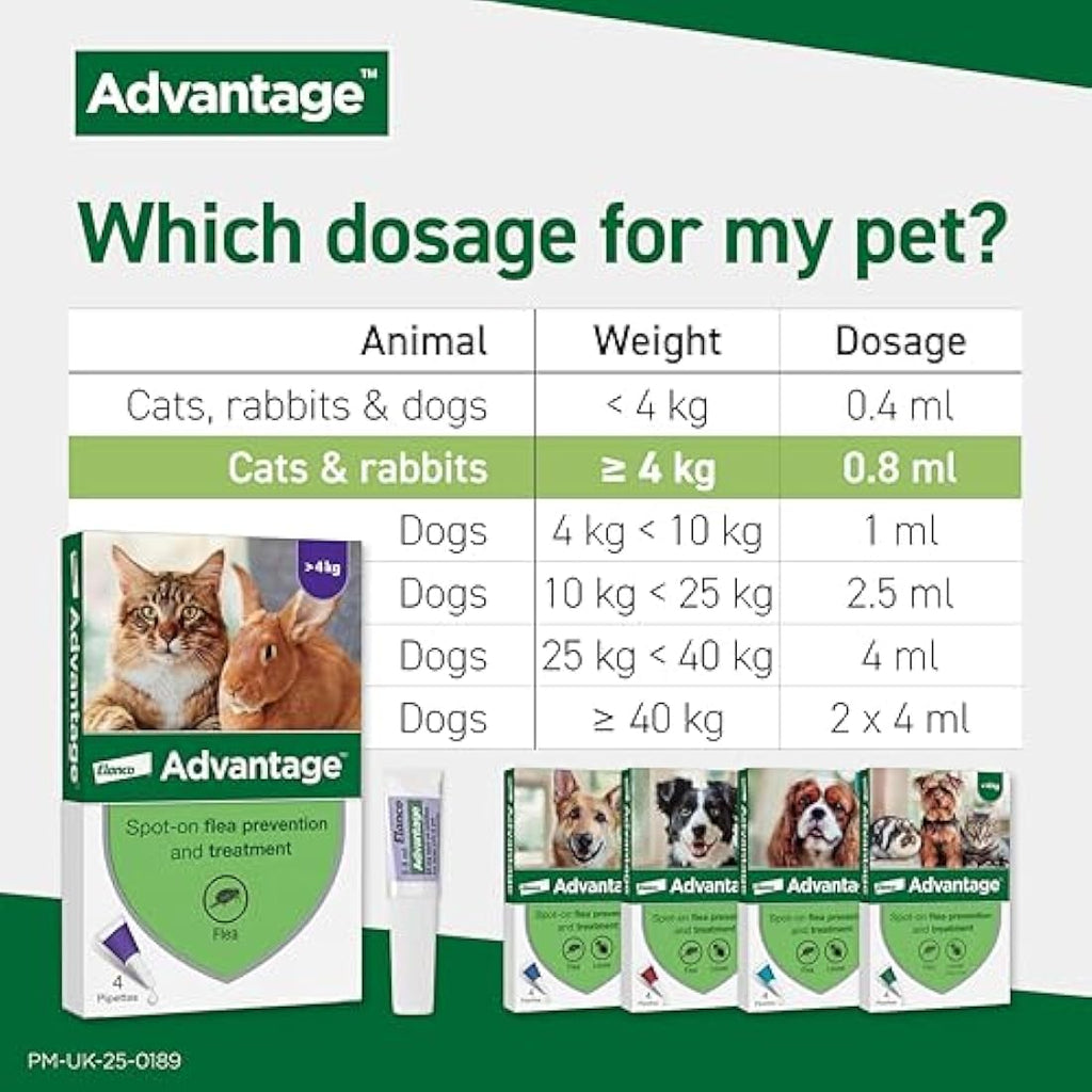 Advantage Flea Treatment for Large Cats and Rabbits Over 4kg | 4 Pipettes