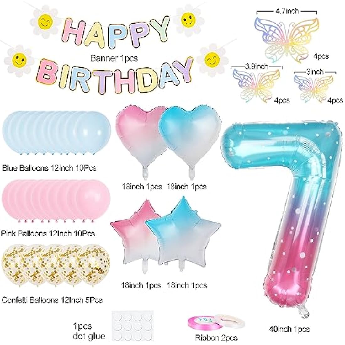 7th Birthday Decorations – Gradient Number 7 Balloon Kit