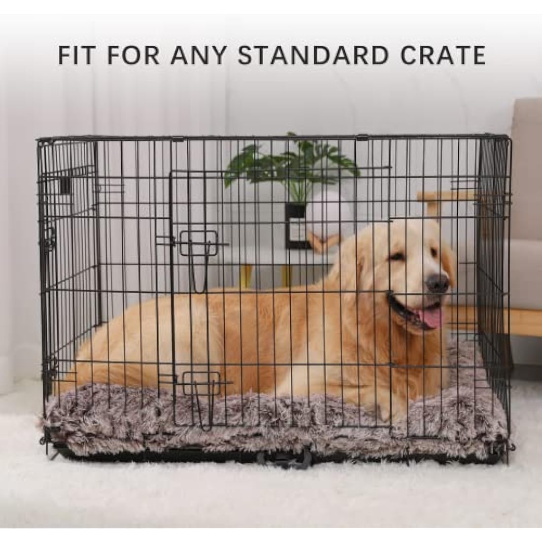 Jaspuriea Calming Dog Bed – Washable Plush Crate Mattress, Brown
