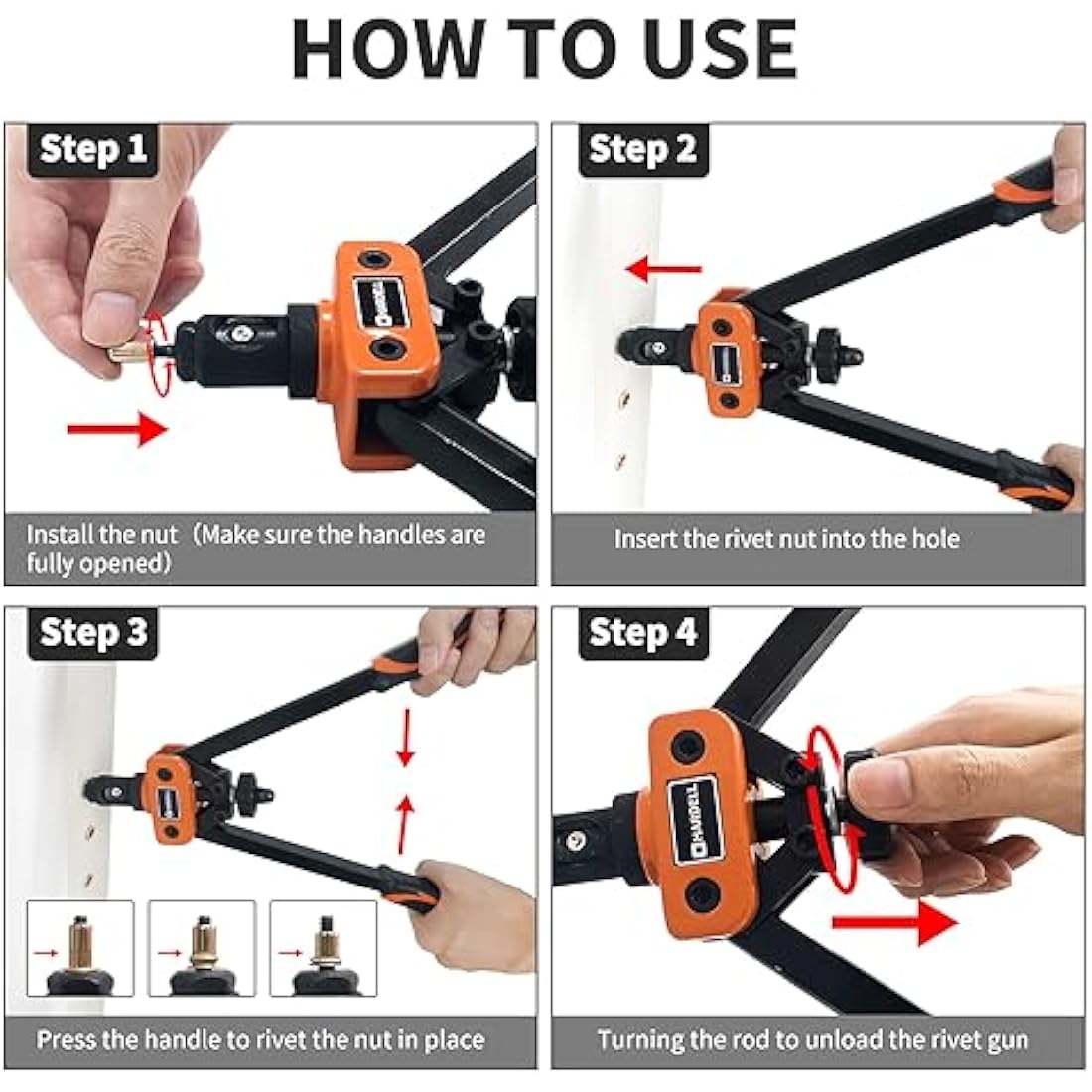HARDELL 14" Heavy Duty Rivet Nut Tool Kit | 6 Mandrels & 150 Rivet Nuts
