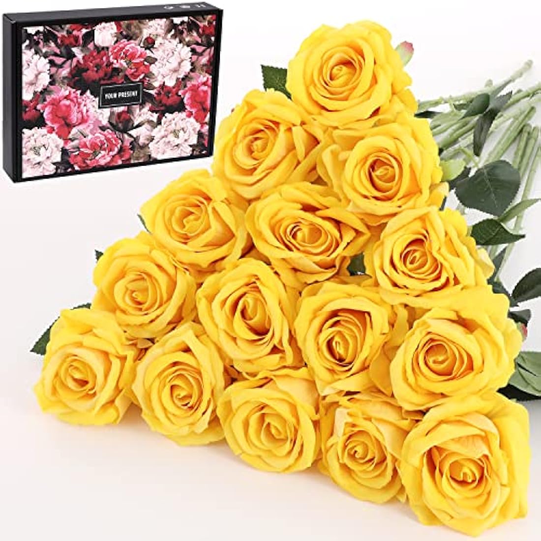 Jolof Store 15Pcs Real Touch Velvet Artificial Roses - Yellow Silk Flowers