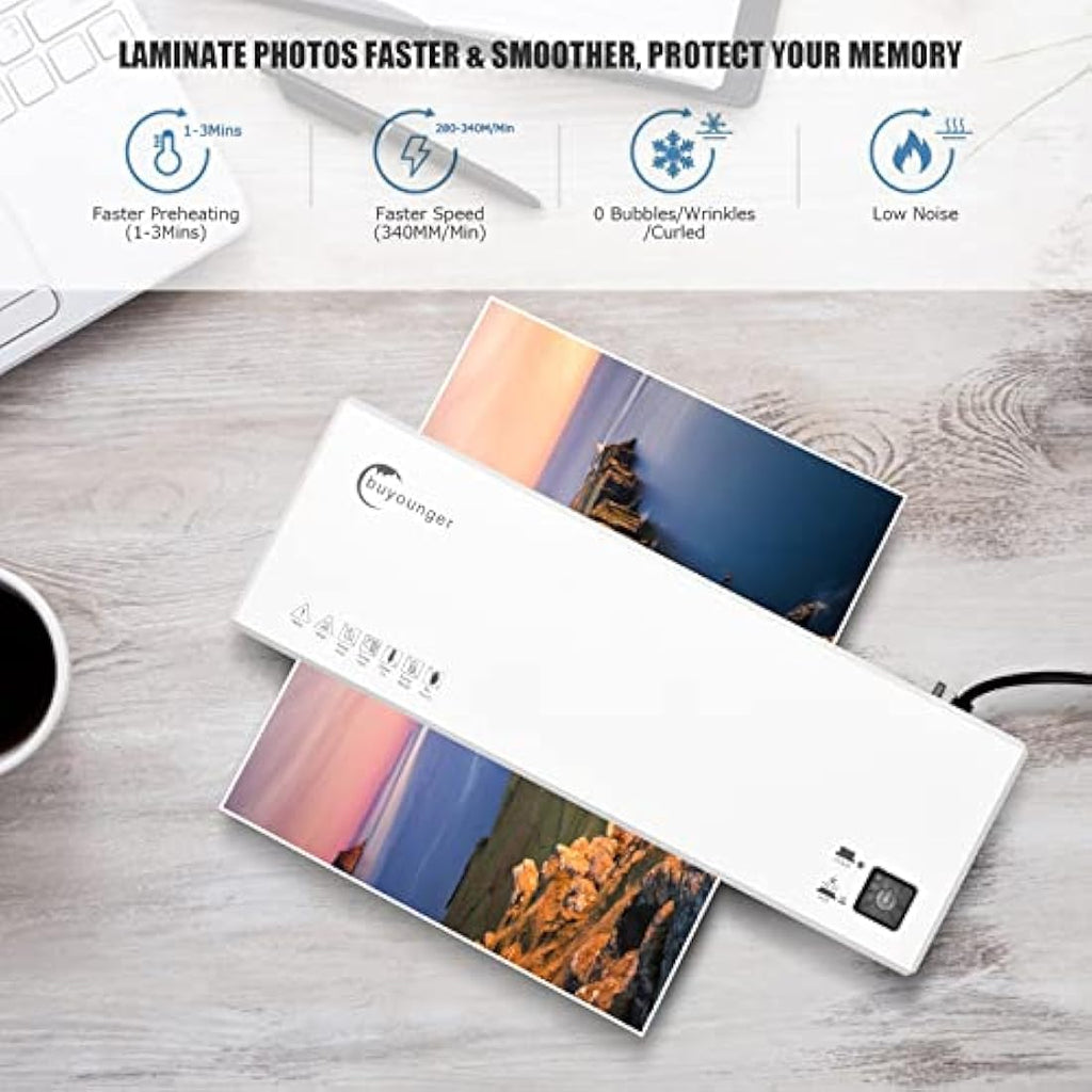 Buyounger 4-in-1 A4 Laminator Machine with Paper Trimmer & 40 Pouches